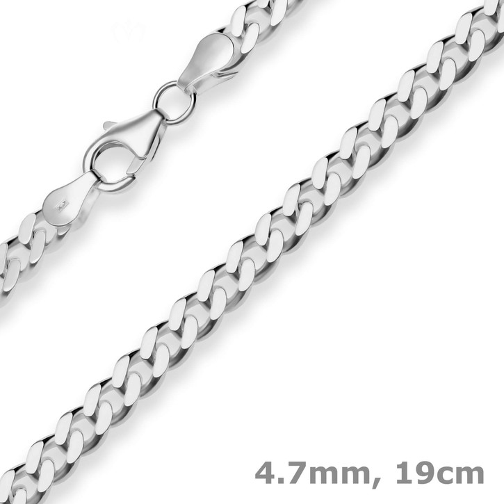 4.7mm Armband Panzerkette aus 925 Silber rhodiniert 19cm