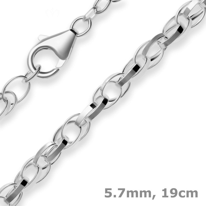 5.7mm Armband Doppelankerkette aus 925 Silber rhodiniert 19cm