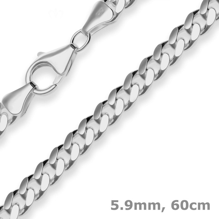 5.9mm Panzerkette oval diamantiert 925 Silber rhodiniert 60cm