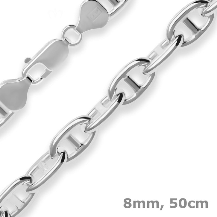 8mm Ankerkette-Steg aus 925 Silber 50cm