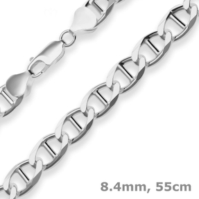 8,4mm Panzerstegkette Silberkette Collier Halskette aus 925 Silber 55cm