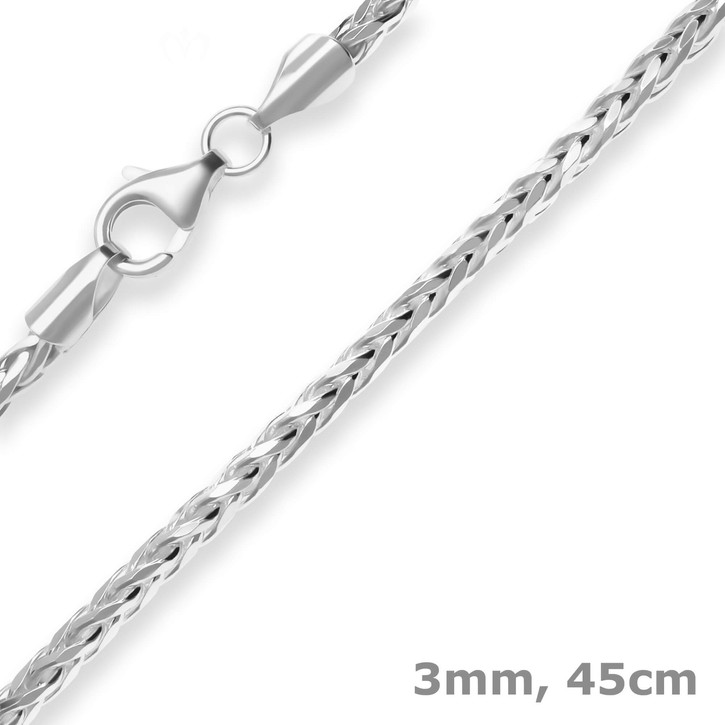 3mm Zopfkette aus 925 Silber 45cm