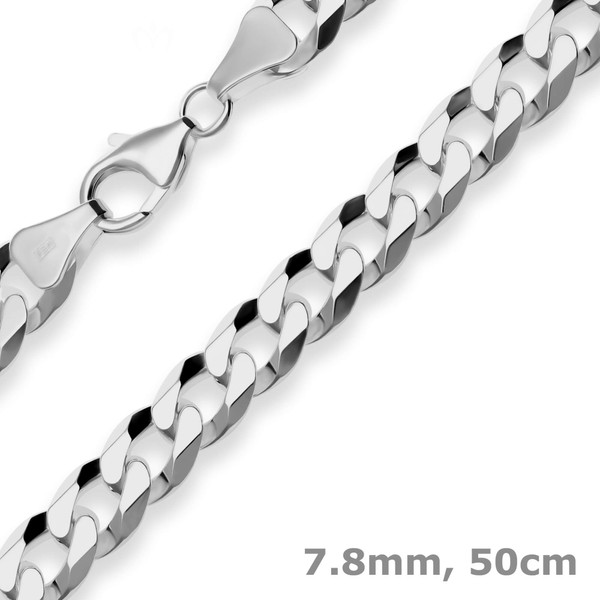 7.8mm Panzerkette aus 925 Silber rhodiniert 50cm