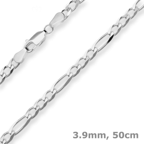 3,9mm Figarokette diamantiert Silberkette Collier Halskette aus 925 Silber 50cm