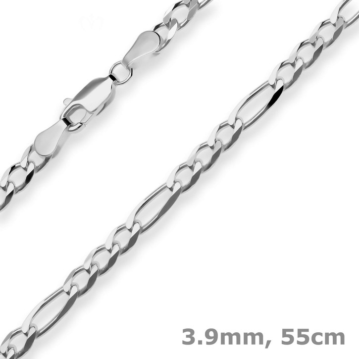 3.9mm Figarokette diamantiert aus 925 Silber rhodiniert 55cm