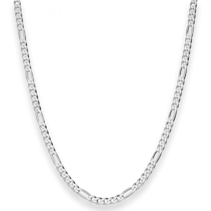 3.4mm Figarokette diamantiert aus 925 Silber rhodiniert 60cm