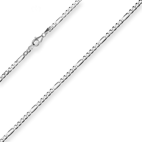 3.4mm Figarokette diamantiert aus 925 Silber rhodiniert 60cm