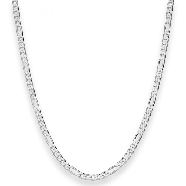 3.4mm Figarokette diamantiert aus 925 Silber rhodiniert 60cm