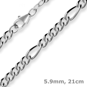 5,9mm Armband Figarokette Armschmuck aus 925 Silber rhodiniert 21cm