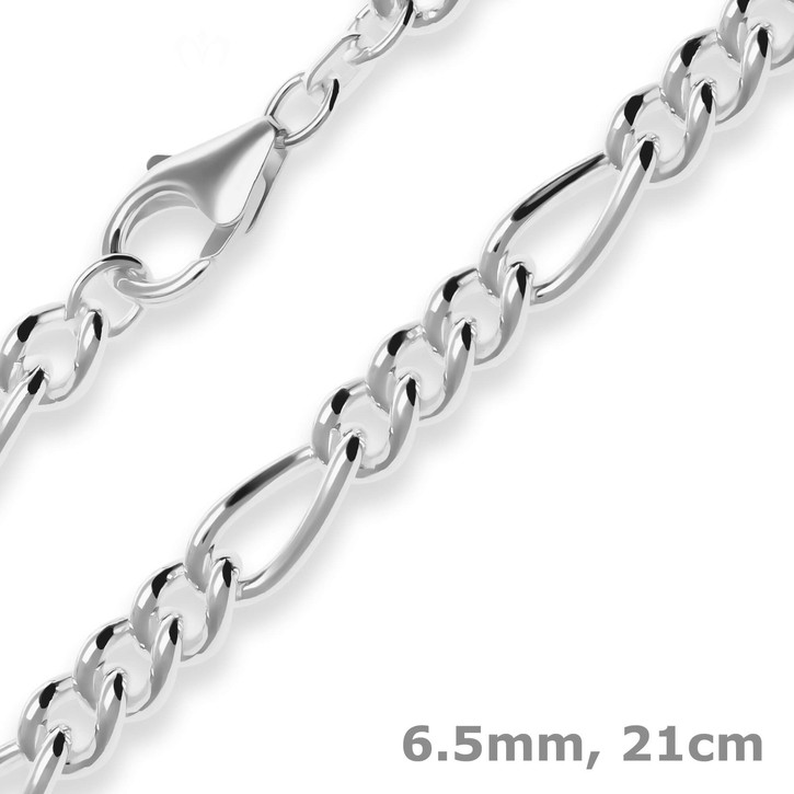 6.5mm Armband Figarokette aus 925 Silber 21cm
