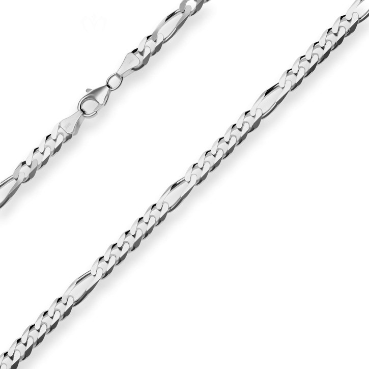 6mm Figarokette diamantiert aus 925 Silber rhodiniert 50cm