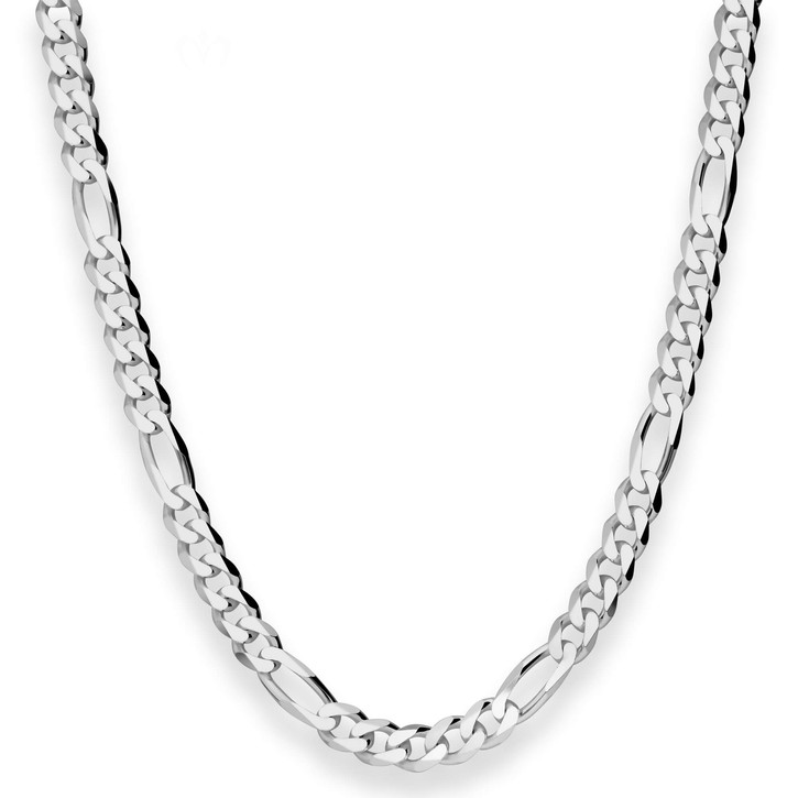 6mm Figarokette diamantiert aus 925 Silber rhodiniert 50cm