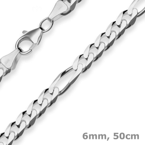 6mm Figarokette diamantiert Collier Halskette aus 925 Silber rhodiniert 50cm