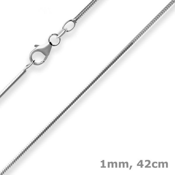 1mm Schlangenkette diamantiert aus 925 Silber rhodiniert 42cm