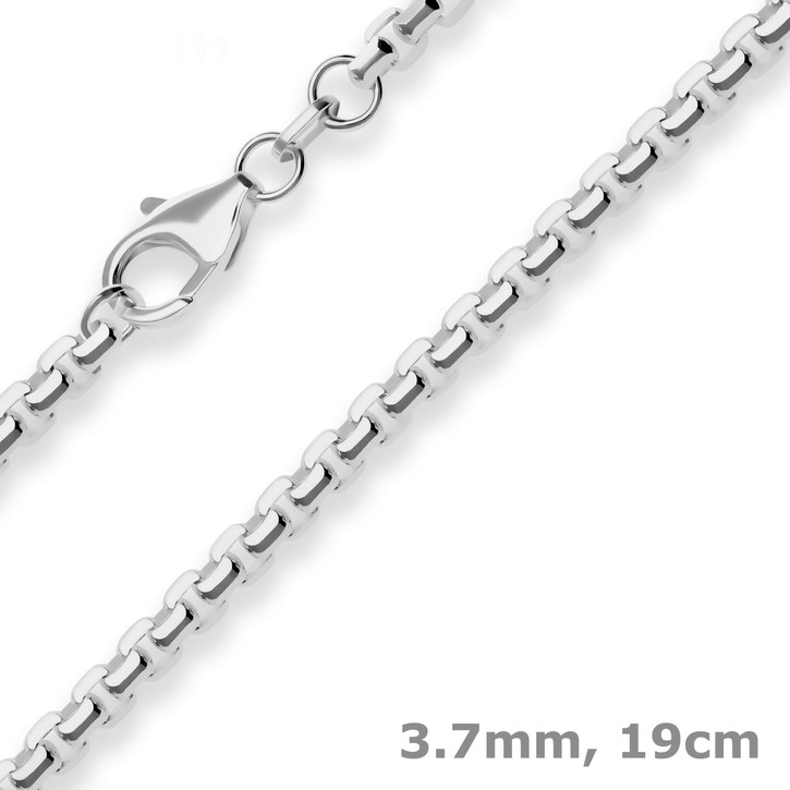 3.7mm Armband Veneziakette vierkant 925 Silber rhodiniert 19cm