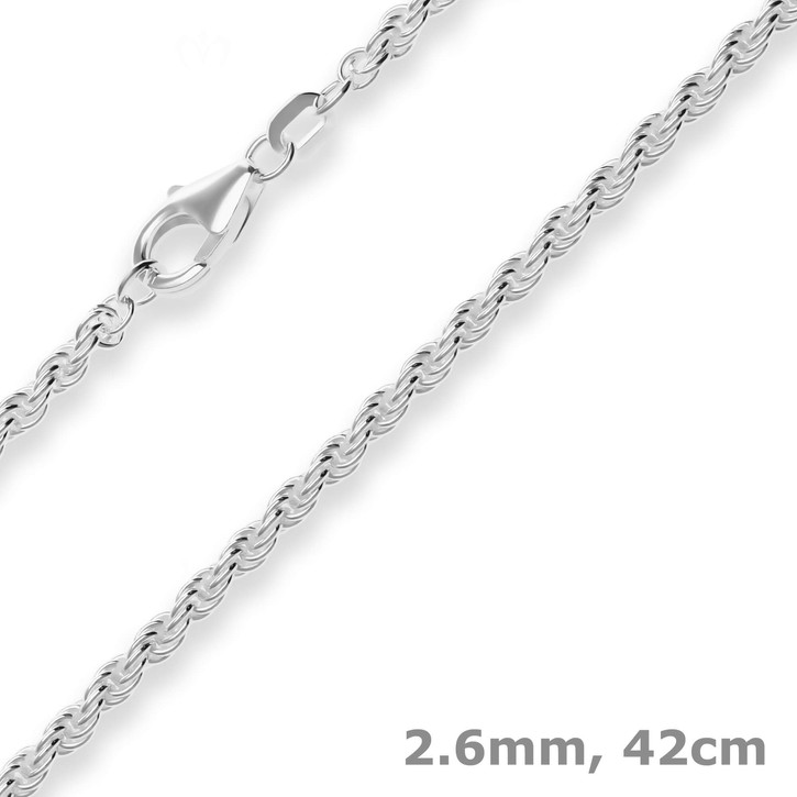 2.6mm Kordelkette massiv aus 925 Silber 42cm