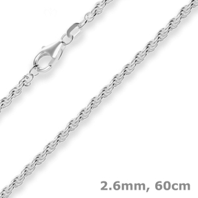 2,6mm Kordelkette massiv Silberkette Collier Halskette aus 925 Silber 60cm