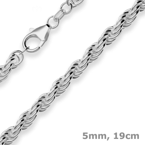 5mm Armband Kordelkette massiv Armschmuck aus 925 Silber rhodiniert 19cm