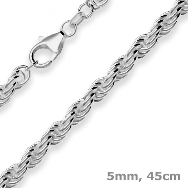 5mm Kordelkette massiv aus 925 Silber rhodiniert 45cm