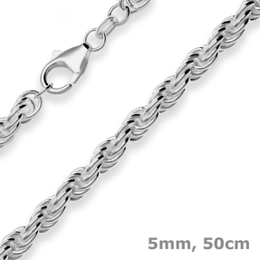 5mm Kordelkette massiv Kette Collier Halskette aus 925 Silber rhodiniert 50cm