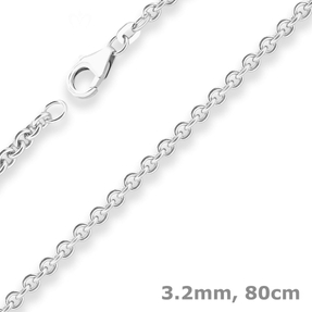 3,2mm Rund-Ankerkette Silberkette Collier Halskette aus 925 Silber 80cm
