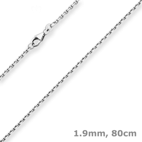 1,9mm Ankerkette diamantiert Collier Halskette aus 925 Silber rhodiniert 80cm