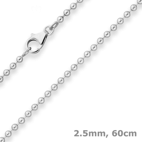 2,5mm Kugelkette Silberkette Collier Halskette aus 925 Silber rhodiniert 60cm