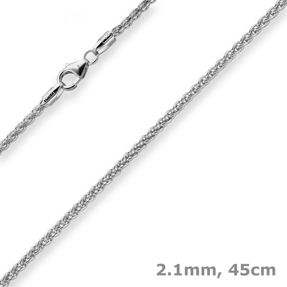 2,1mm Zopfkette Silberkette Collier Halskette aus 925 Silber rhodiniert 45cm