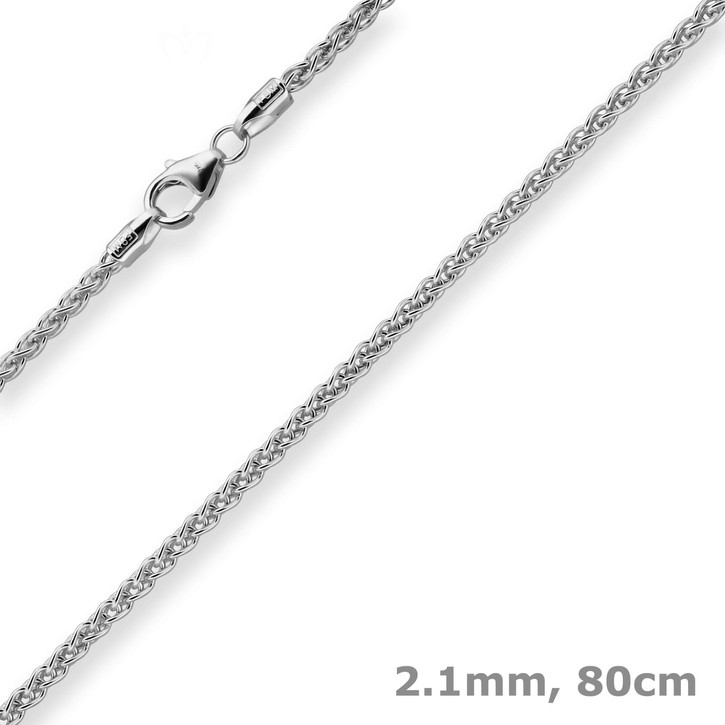 2.1mm Zopfkette aus 925 Silber rhodiniert 80cm