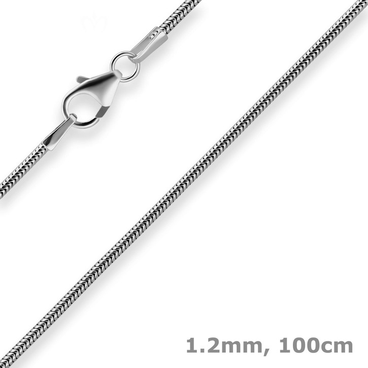 1.2mm Schlangenkette aus 925 Silber rhodiniert 100cm