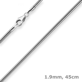 1,9mm Schlangenkette Kette Collier Halskette aus 925 Silber rhodiniert 45cm