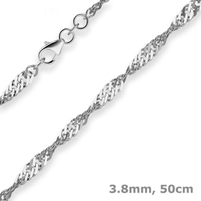 3,8mm Singapurkette Silberkette Collier Halskette aus 925 Silber rhodiniert 50cm