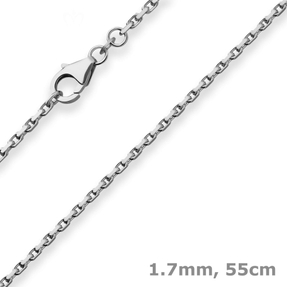 1,7mm Ankerkette diamantiert Collier Halskette aus 925 Silber rhodiniert 55cm