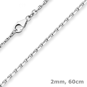 2mm Ankerkette diamantiert Collier Halskette aus 925 Silber rhodiniert 60cm