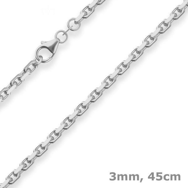 3mm Ankerkette diamantiert aus 925 Silber 45cm