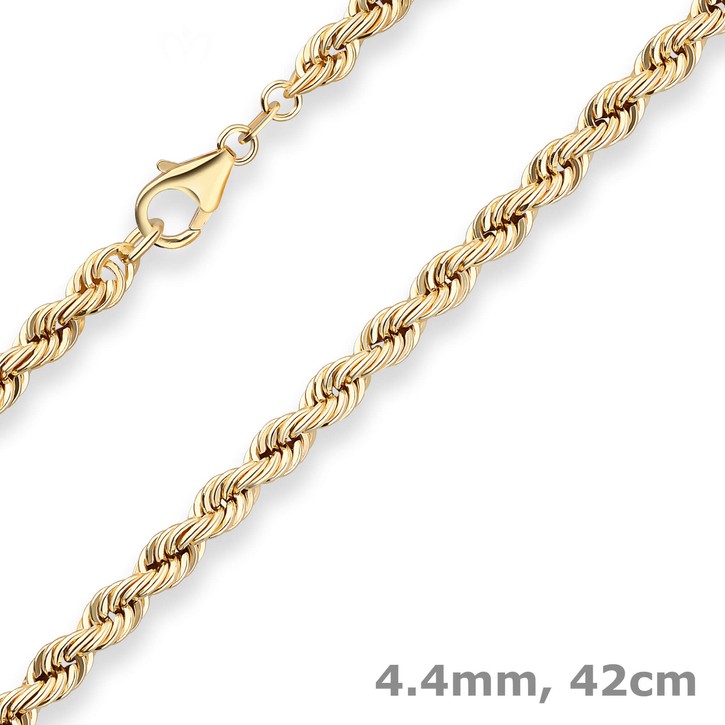 4.4mm Kordelkette hohl aus 585 Gelbgold 42cm