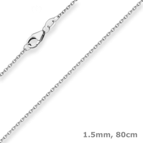 1,5mm Rund-Ankerkette Kette Collier Halskette aus 925 Silber rhodiniert 80cm