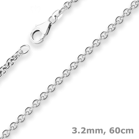 3,2mm Rund-Ankerkette Kette Collier Halskette aus 925 Silber rhodiniert 60cm