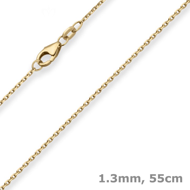 1.3mm Ankerkette diamantiert aus 750 Gelbgold 55cm