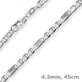 4,3mm Panzerstegkette Kette Collier Halskette aus 925 Silber rhodiniert 45cm