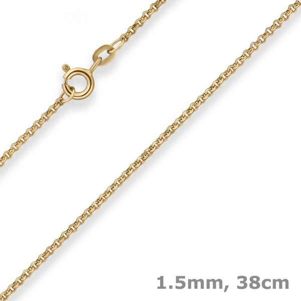 1.5mm Erbskette aus 585 Gelbgold 38cm