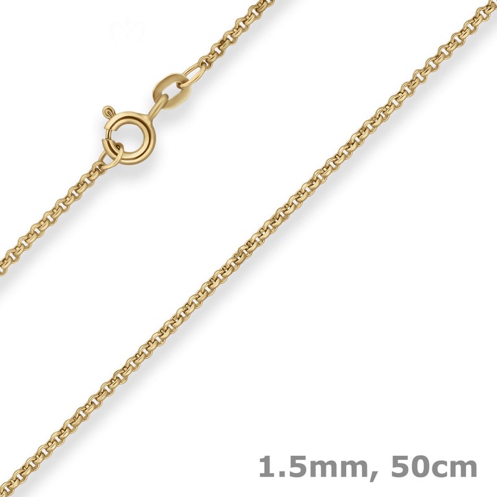 1.5mm Erbskette aus 585 Gelbgold 50cm
