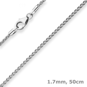 1,7mm Zopfkette Silberkette Collier Halskette aus 925 Silber rhodiniert 50cm