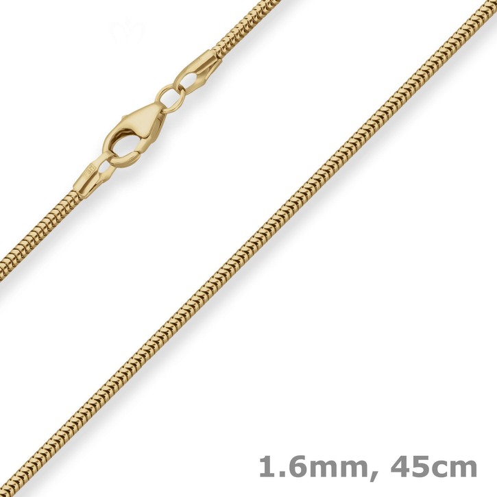 1.6mm Schlangenkette aus 333 Gelbgold 45cm