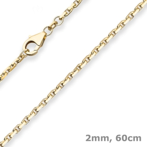 2mm Ankerkette diamantiert Kette Collier Halskette aus 750 Gold Gelbgold 60cm
