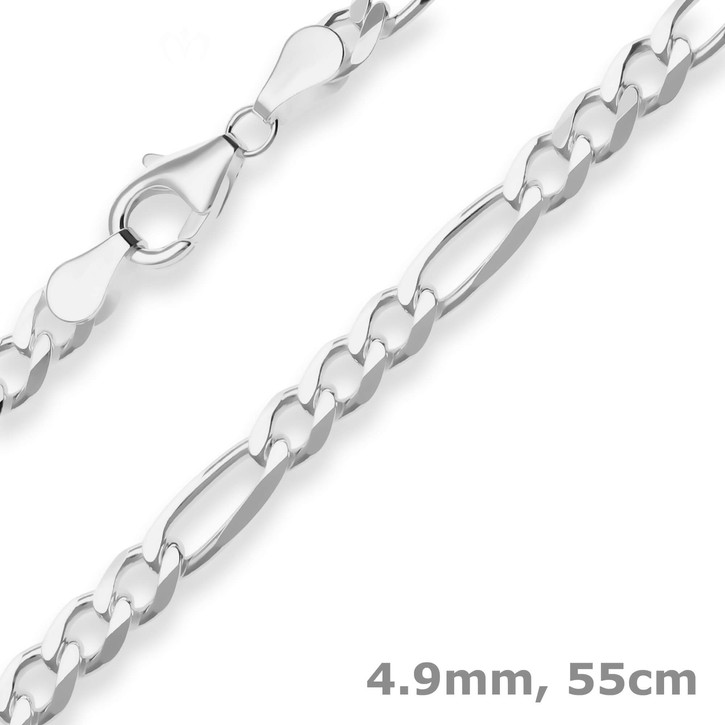 4.9mm Figarokette diamantiert aus 925 Silber 55cm