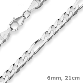 6mm Armband Figarokette diamantiert Silberarmband Armschmuck aus 925 Silber 21cm