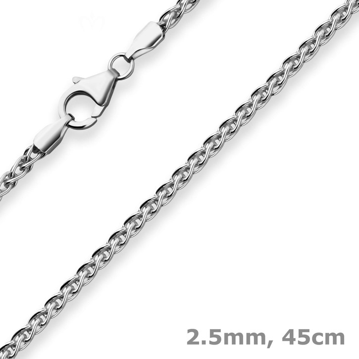 2.5mm Zopfkette aus 925 Silber rhodiniert 45cm