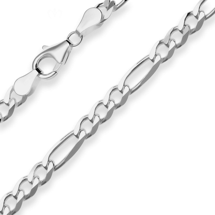 4.9mm Armband Figarokette diamantiert aus 925 Silber rhodiniert