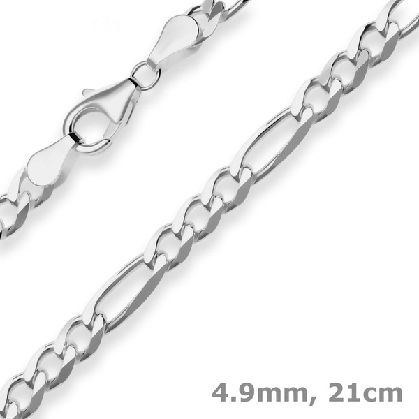 4.9mm Armband Figarokette diamantiert aus 925 Silber rhodiniert